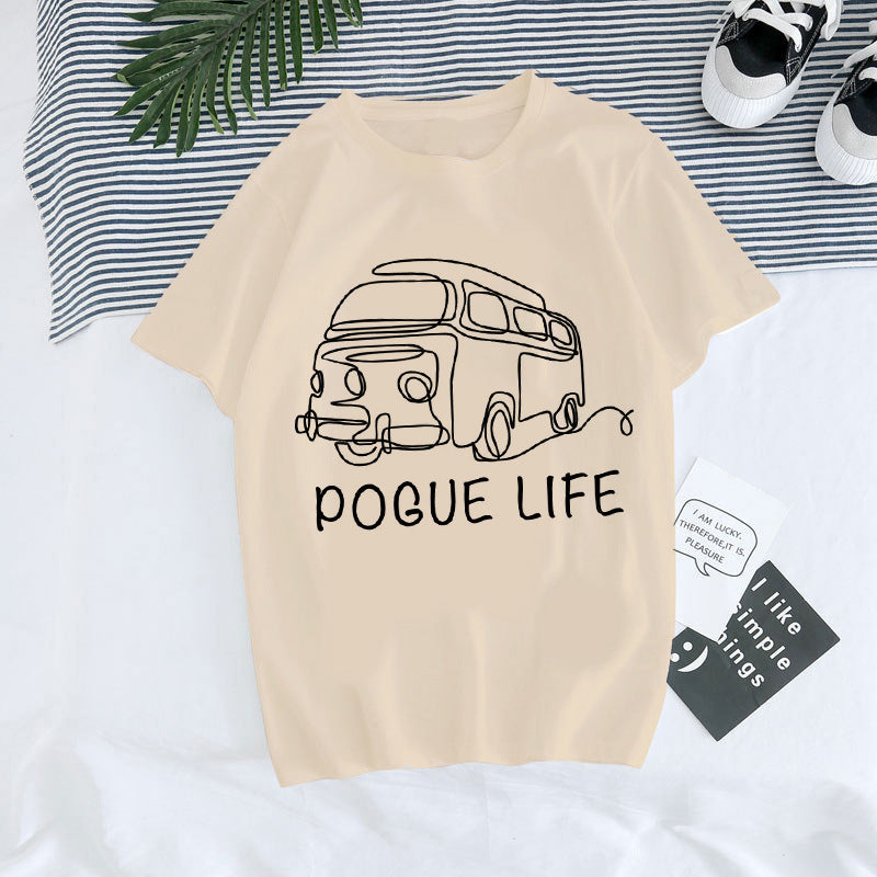 Europæisk og amerikansk digital rundhalset printet sommer T-shirt