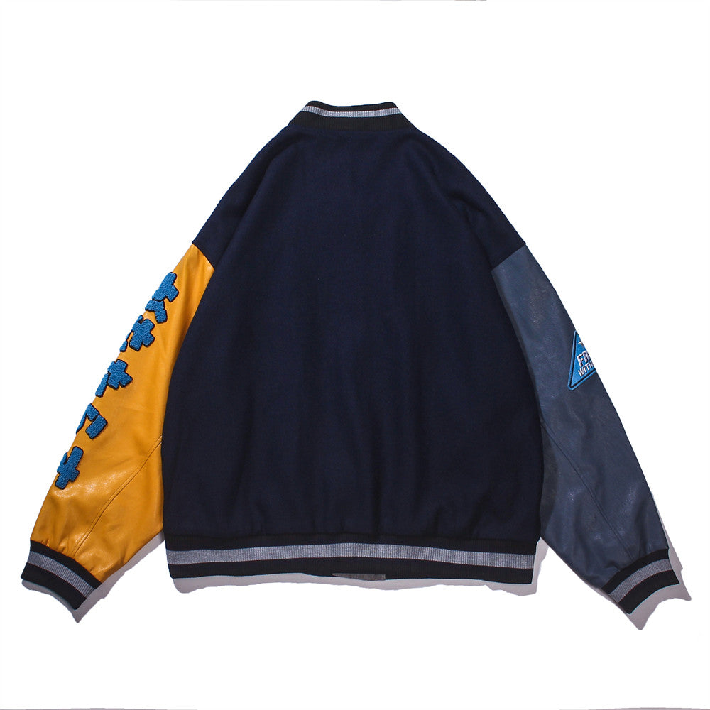 Herre Loose Color Contrast Patchwork Bomberjakke