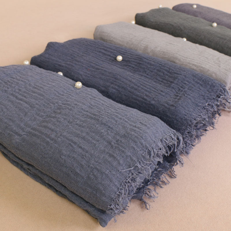 Women's Cotton And Linen Crumpled Monochrome Scarf