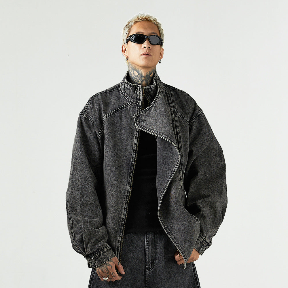 Stand Collar Denim Coat For Men
