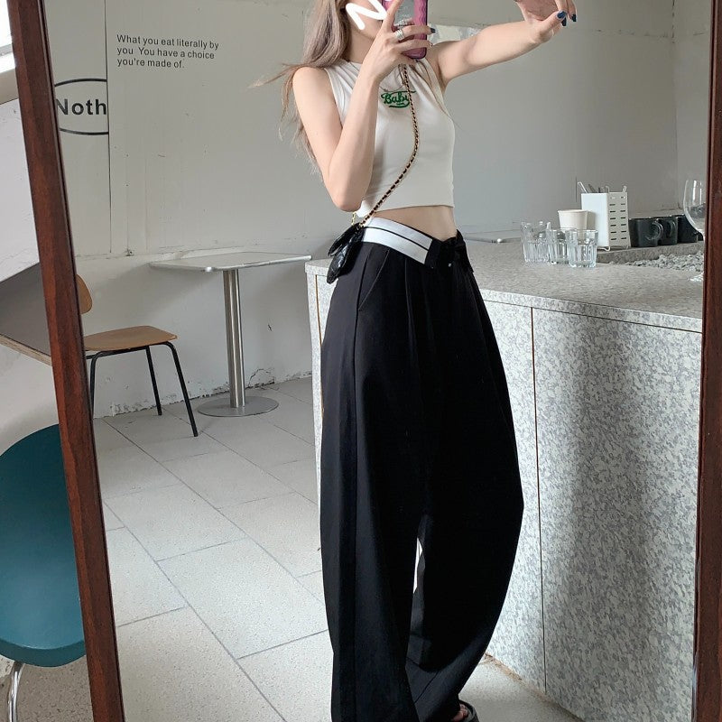 Straight-leg Pants High Waist Black Slimming