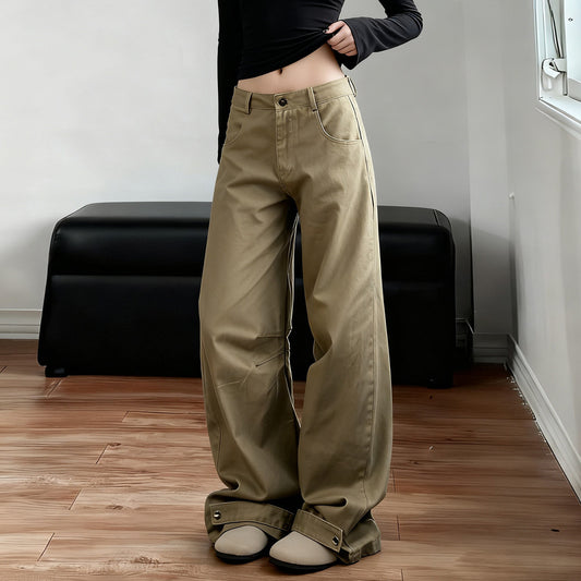 Simple, Everyday Basic Design Solid-color Straight-leg Wide-leg Jeans