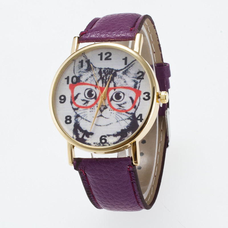 Framed big cat face pattern dial watch