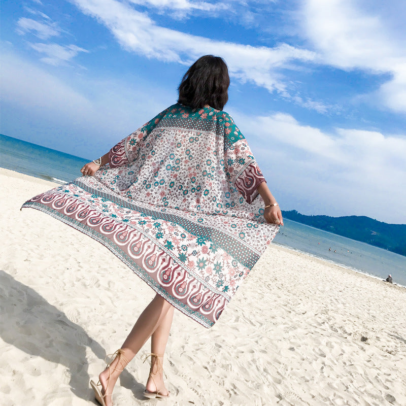 Mid-length loose chiffon cardigan