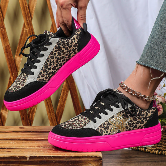Mens And Womens Leopard-print Skate Shoes With A Personalized Retro Casual Sporty Style
