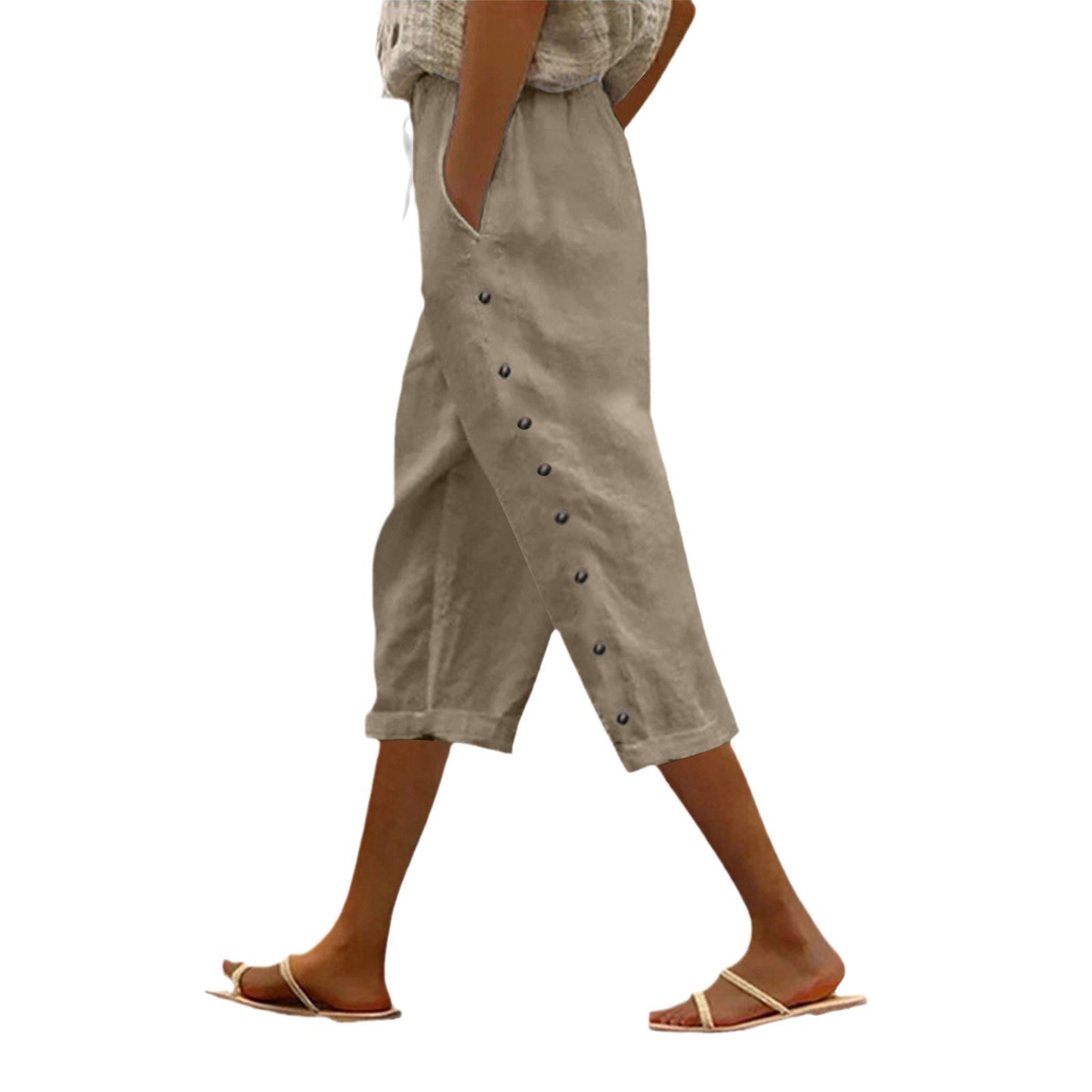 Casual Patchwork Button Cropped Pants For Women
