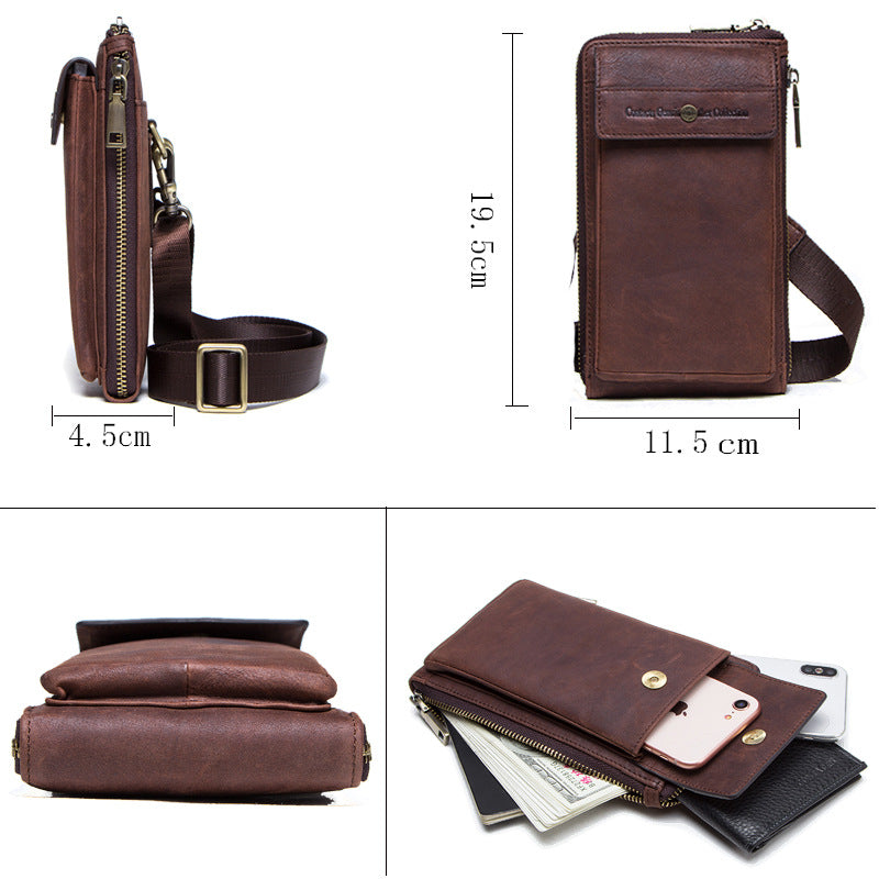Retro Crazy Horse And Cow Leather Men's Phone Bag