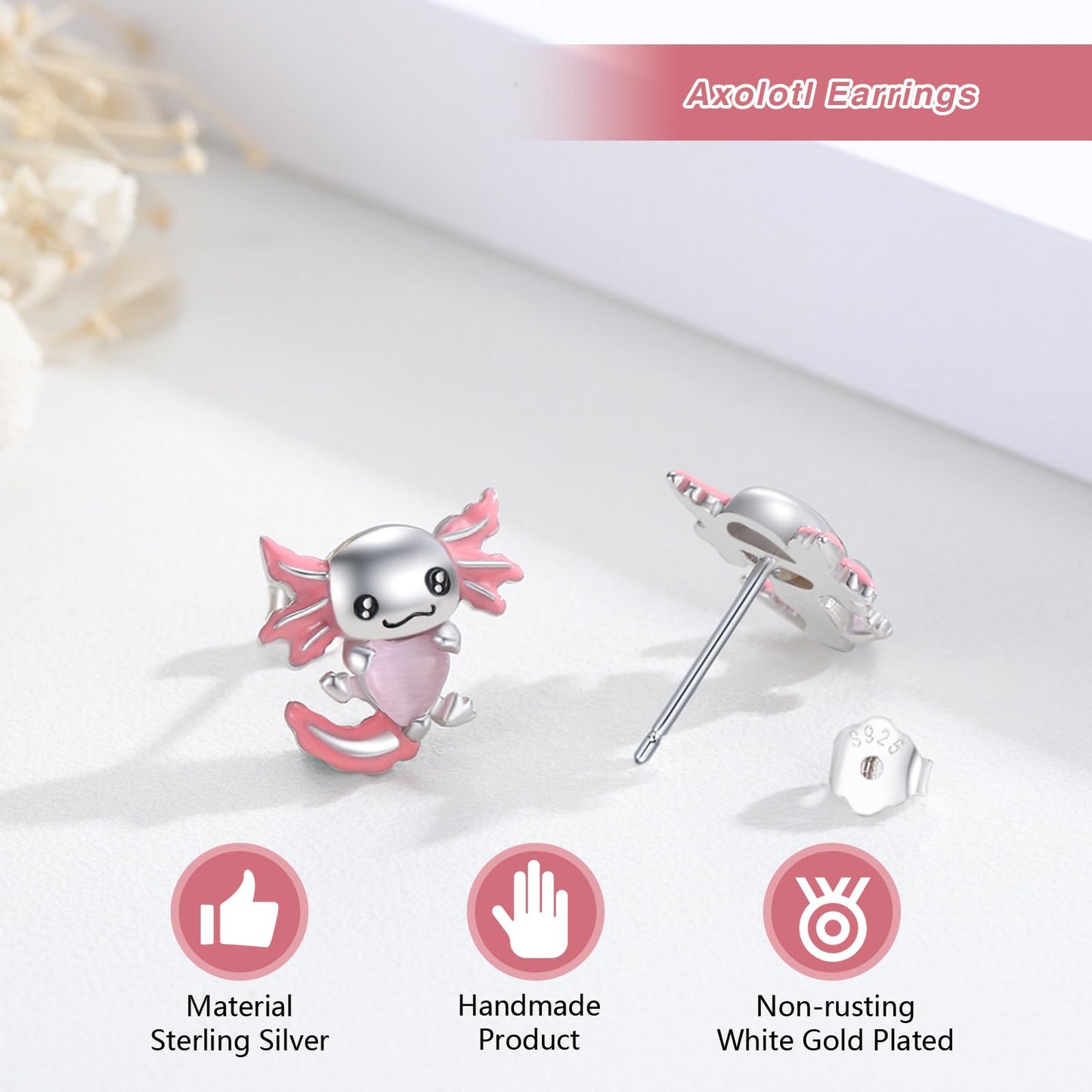 925 sterlingsilver Axolotl örhängen söta djur allergivänliga flickor örhängen gåvor för kvinnor tonåringar flickor