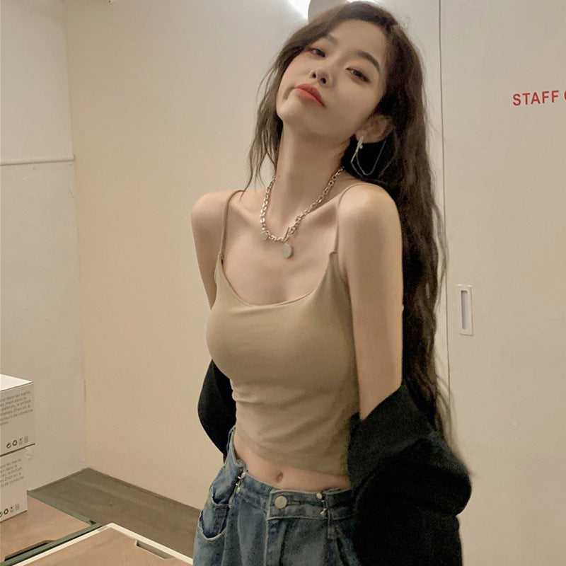 Kvinder Forår Ærmeløs Sød Hot Girl Top Camisole Med Brystpude