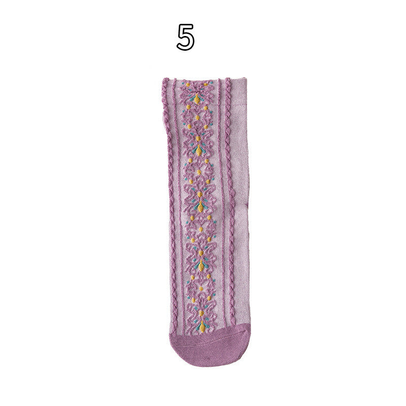 Purple Jacquard Thin Women's Cotton Socks