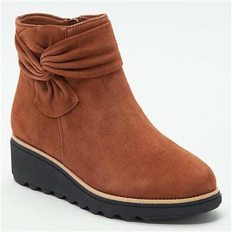Bowknot Wedge Heel Short Tube Casual Plus Size Women's Shoes