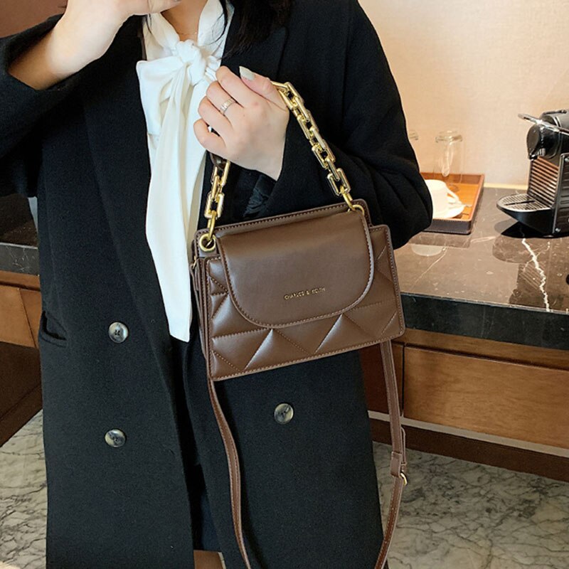 Women's Portable Small Square Bag Chain With Lattice Pattern