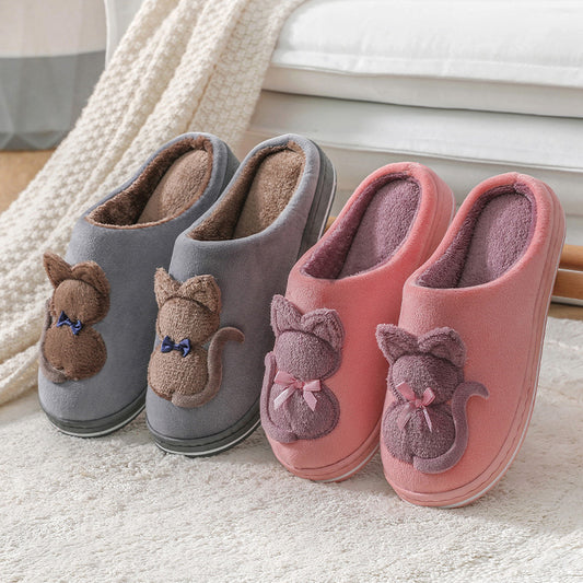 Women's Cute Plush Couple Cotton Slippers Non-slip