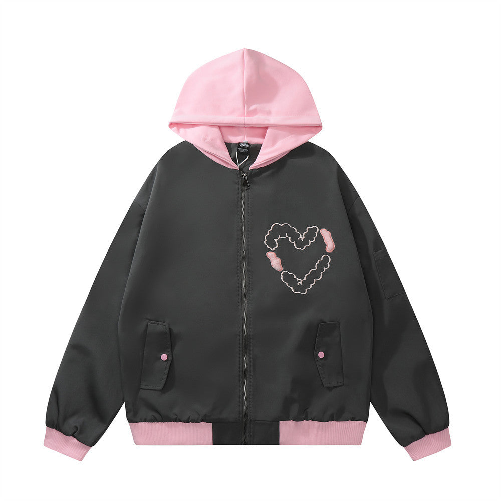 Love Embroidered Colorblock Hood Jacket