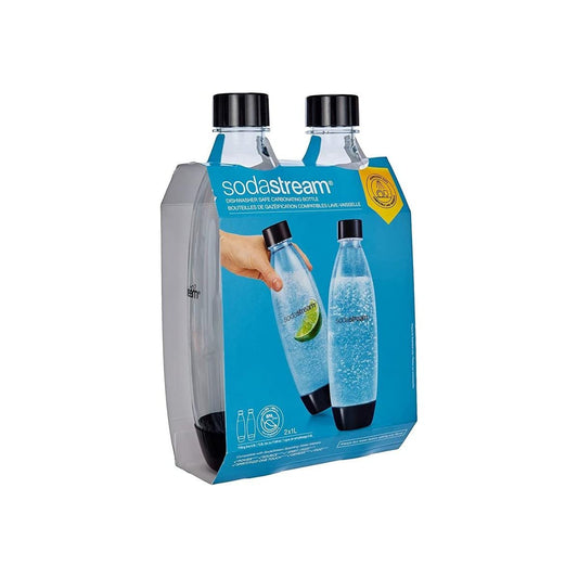 SodaStream DuoPack Fuse 2 x KST flaska 1L – diskmaskinssäker (BPA-fri) - ersättningsflaskor för SodaStream Vattenkokare med PET-flaskor, svart, 9 x 17,2 x 29
