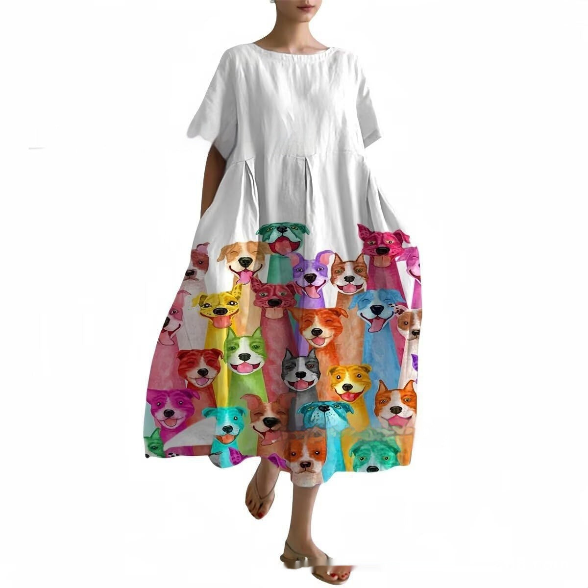 Womens 3D-printed Loose-fit Short-sleeve Dress