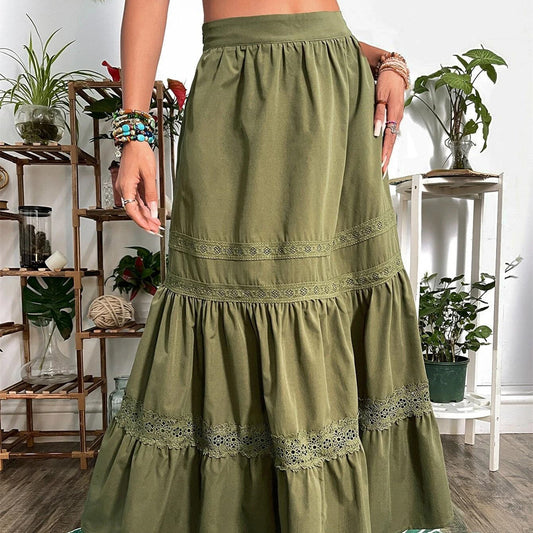 Women's Solid Color Vintage Lace Splicing Half-body Skirt