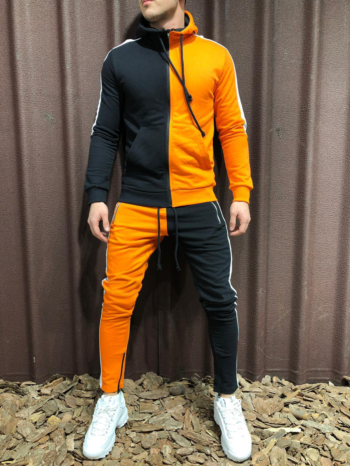 Contrast hooded jacket + pants two-piece suit