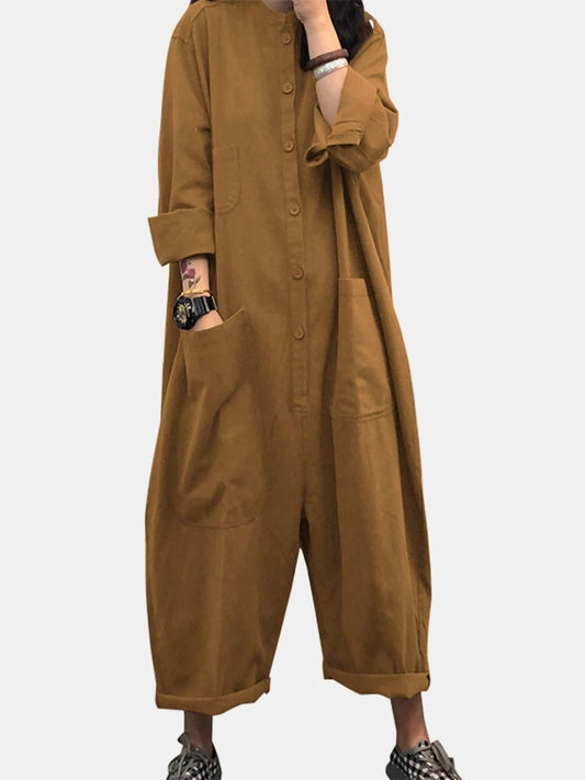 Plus Size Women's Jumpsuit Multi Pocket Shirt Jumpsuit