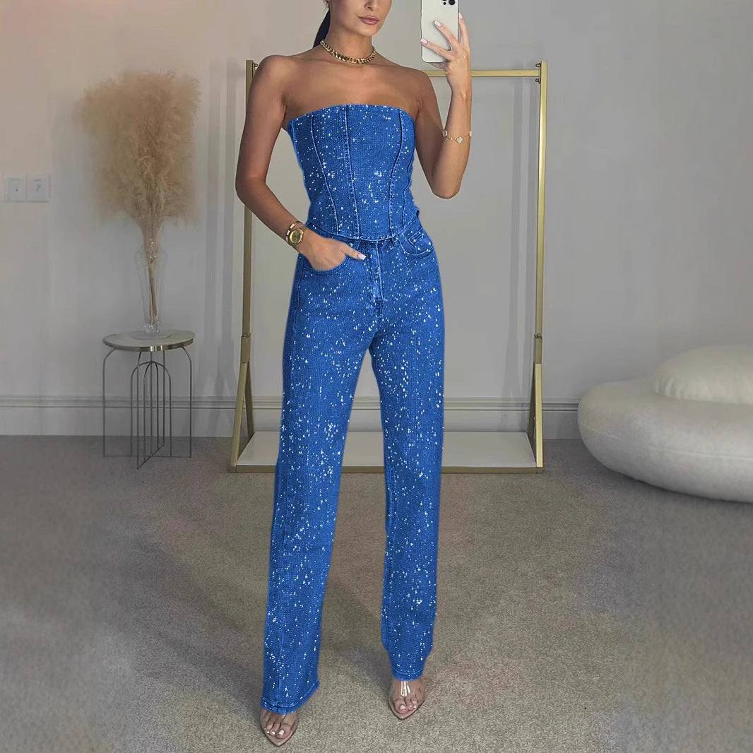 Women's Sparkling Vest And Diamond Trouser Suit