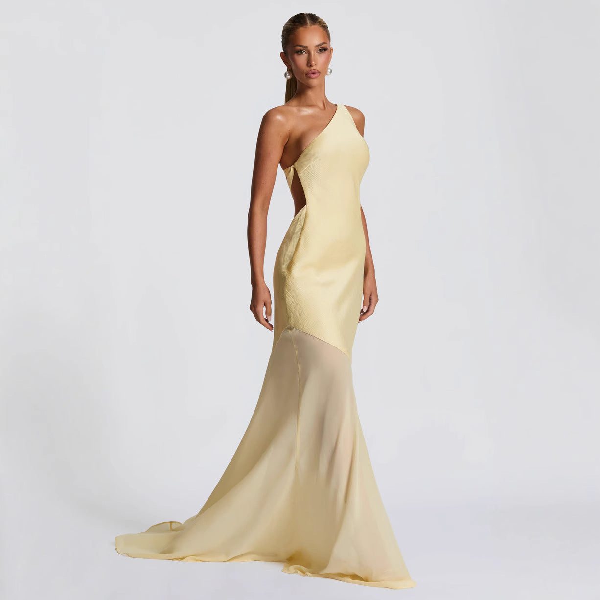 Womens Figure-hugging Mesh Maxi Dress With Tie-up Detailing