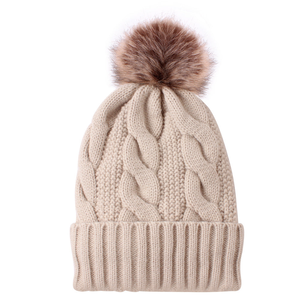 Women's Warm Plush Thickened Wool Ball Knitted Hat