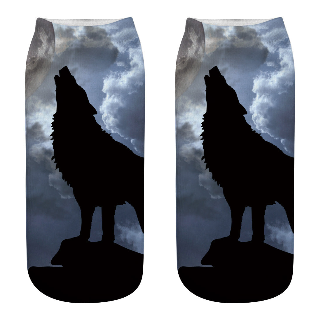 Printed Women's Socks Wolf Head 3D Printing Short Socks Creative Intention