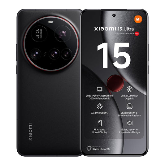 Xiaomi 15 Ultra Smartphone, 16+512 GB, svart, 100 mm Leica 200 MP supertele, 5410 mAh batteri, 90 W HyperCharge, Xiaomi HyperAI (laddare ingår ej)