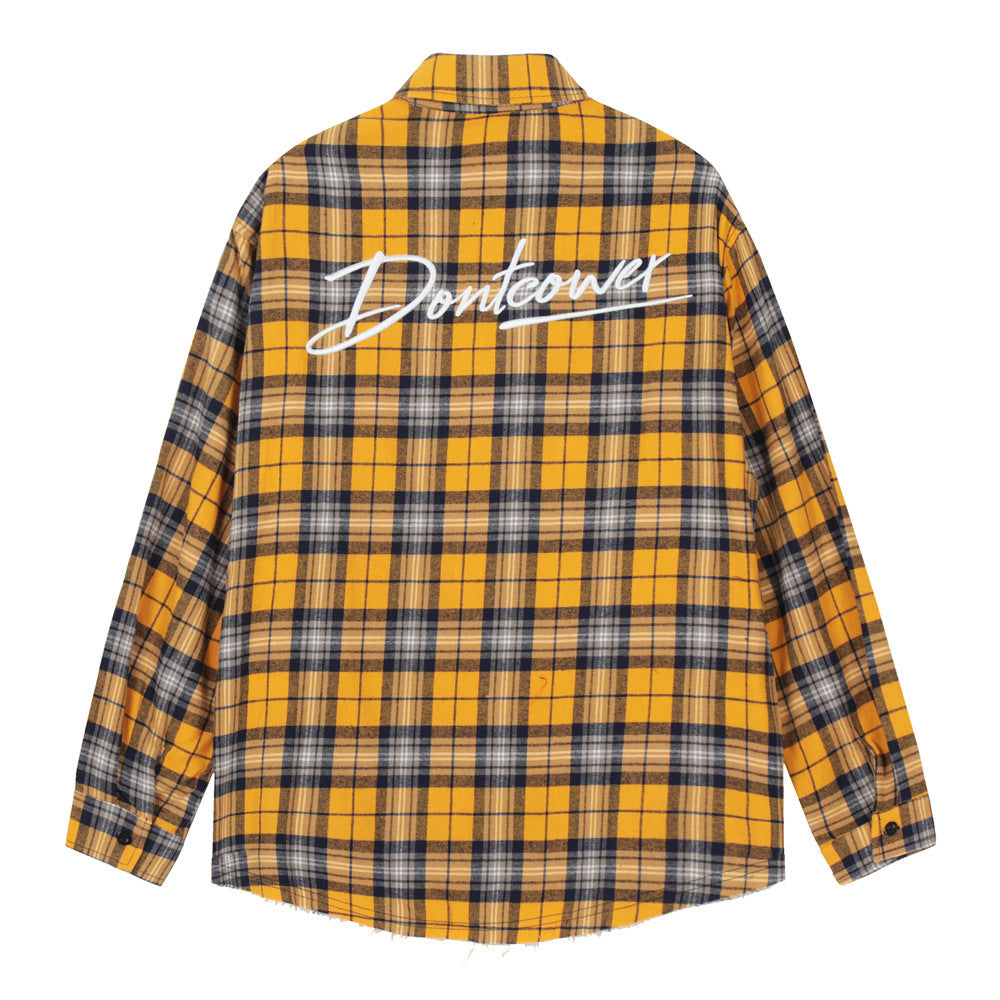 Plaid Embroidered Letters Shirt Coat Spring And Autumn