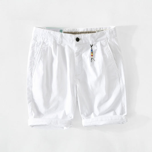 New Men's Solid Color Casual Cotton Five-point Pants