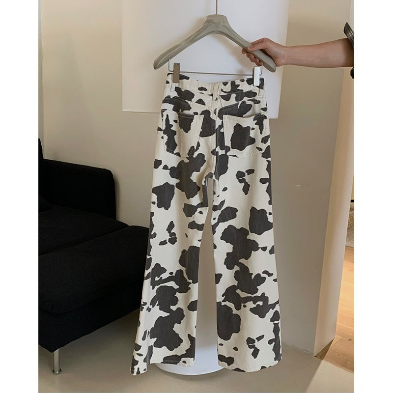 American Retro Washed Cow Stripe Skinny Jeans Loose