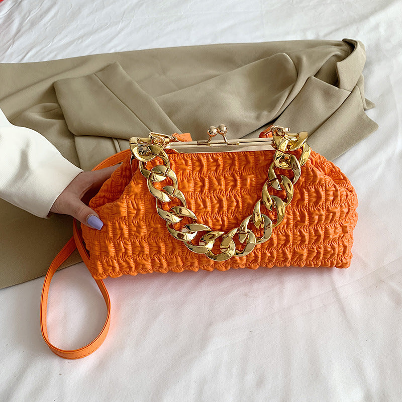 Folded Chain Metal Clip Pocket Single Shoulder Messenger Bag
