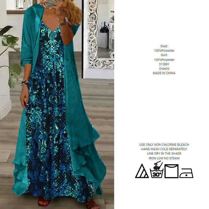 Plus Size Women's Dress Set V-neck Strap Lining