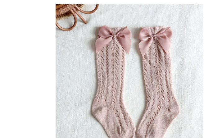 Children's Shifting Mesh Bow-knot Plain Long Stockings