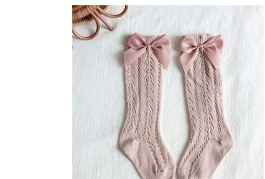 Children's Shifting Mesh Bow-knot Plain Long Stockings