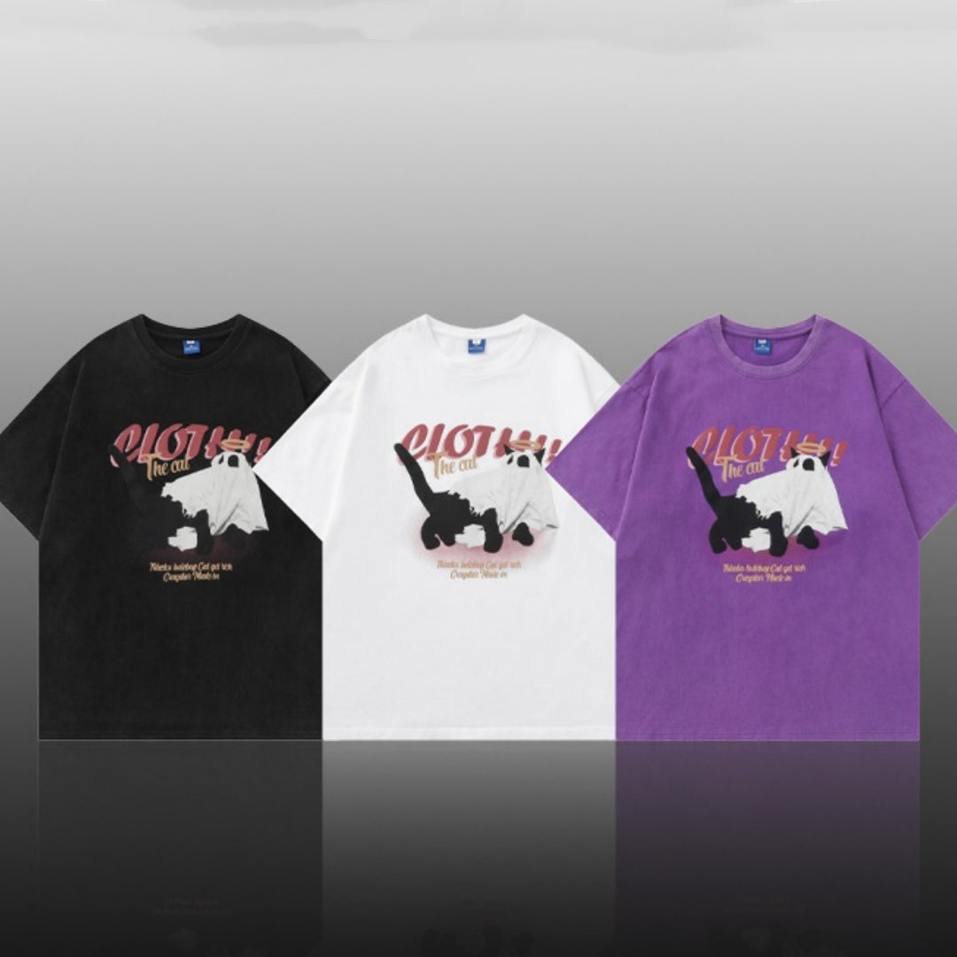 Herre- og dame T-shirt med print, hvid, rund hals