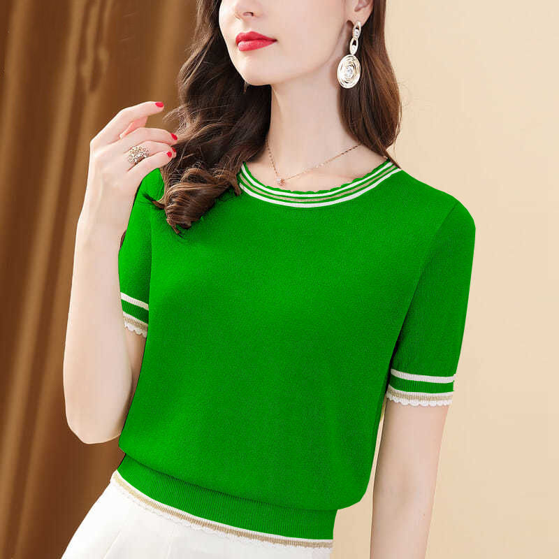 Ice Silk T-shirt Short-sleeved Women's All-match Round Neck Sweater