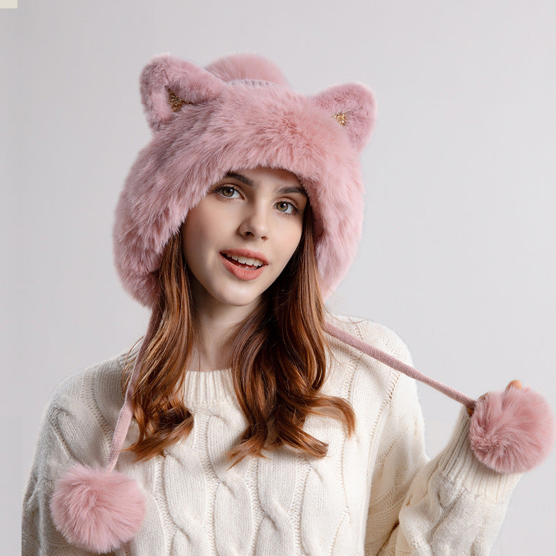 Cute Knitted Hat Winter Female Cartoon Cat Ears