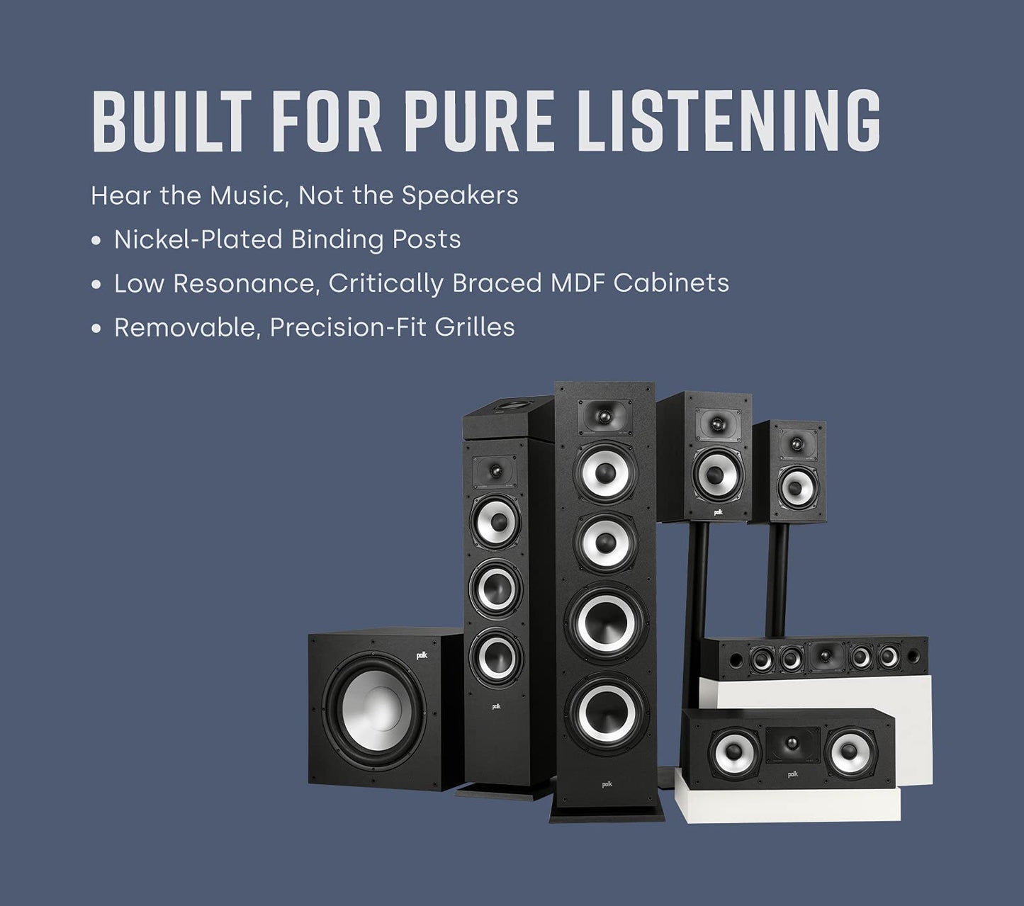 Polk Audio Monitor XT30, Centerhögtalare, Hi-Res-certifierad, kompatibel med Dolby Atmos och DTS:X (styck), svart