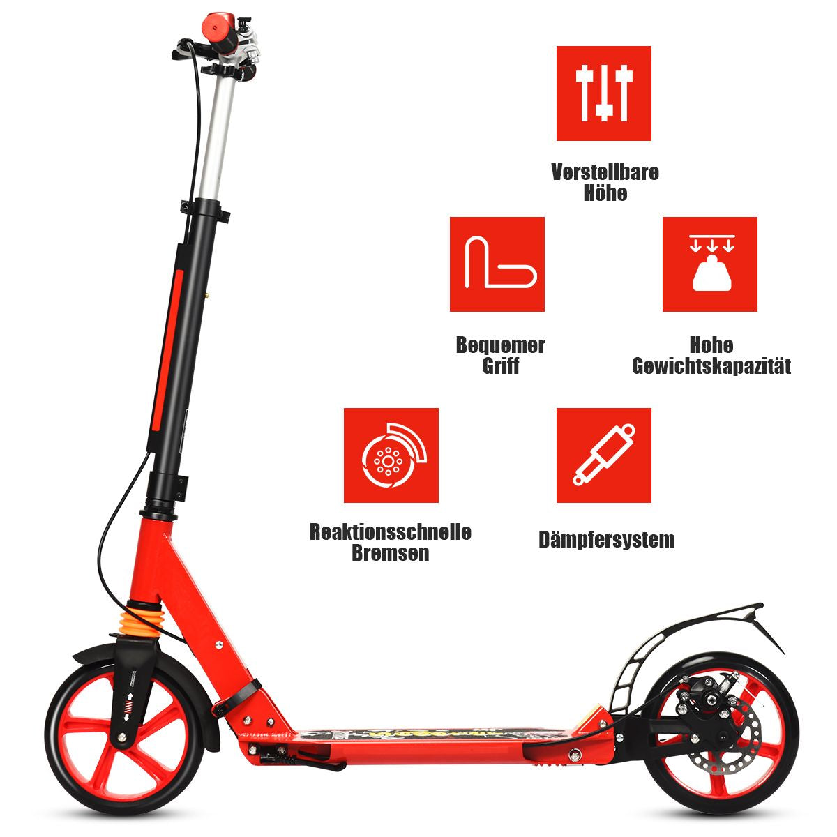 Klappbarer Kickscooter Mit Klingel & Ständer Höhenverstellbarer Scooter Roller Tretroller