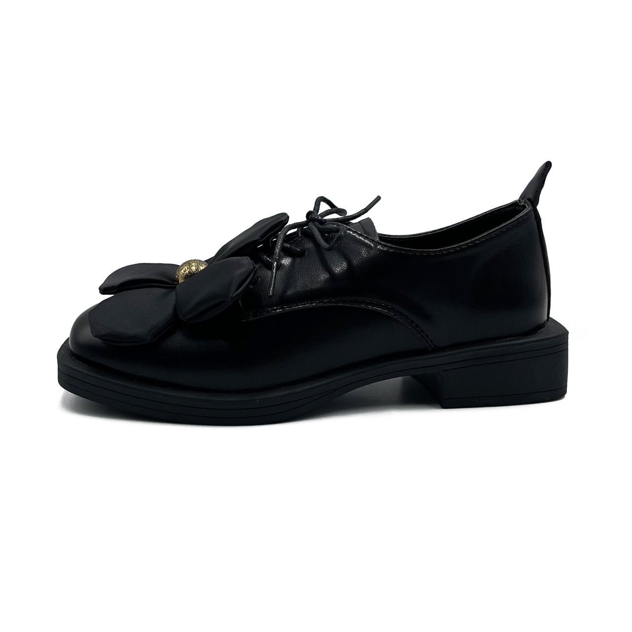 Cowhide Thick Soled Flower Single Shoes Women's Thick Heel Lace-up Leather
