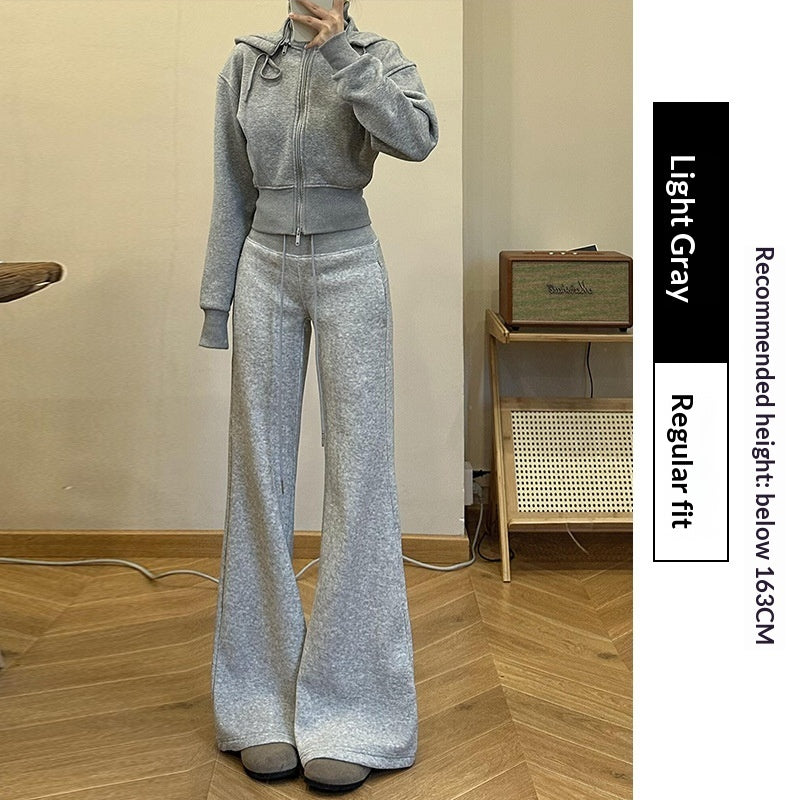 Dark Gray Flared Pants Womens High-Waisted Casual Sport Pants