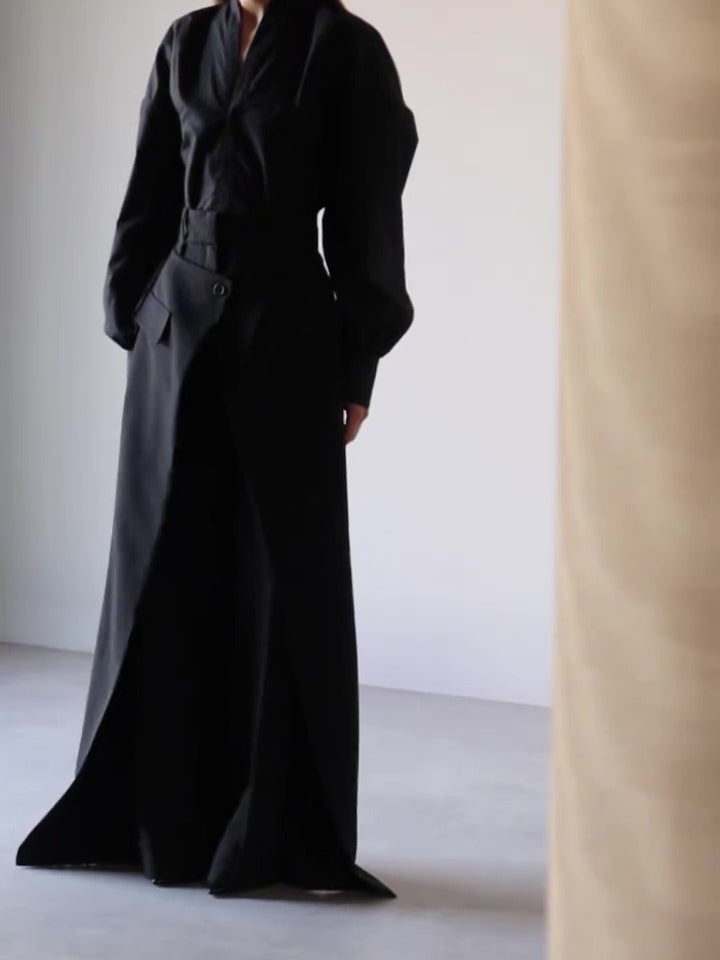 Black High-slit Wide-leg Pants