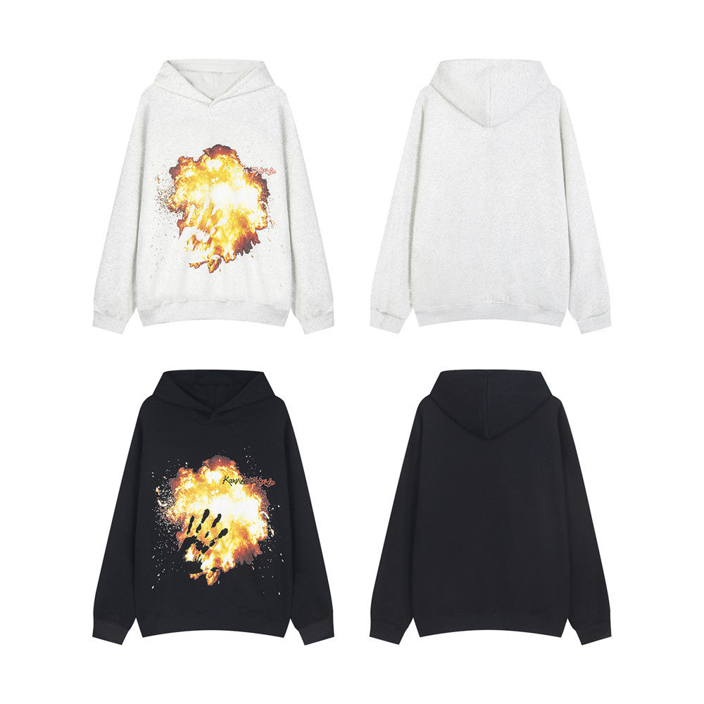 Flame Print Hooded Loose Sweater