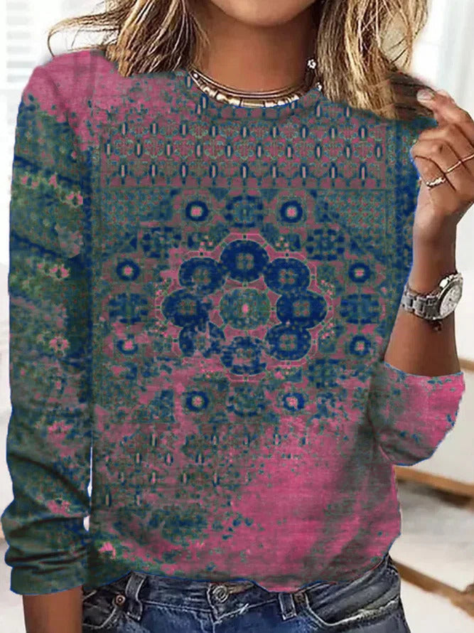 Loose Trendy Vintage Printed Round Neck T-shirt