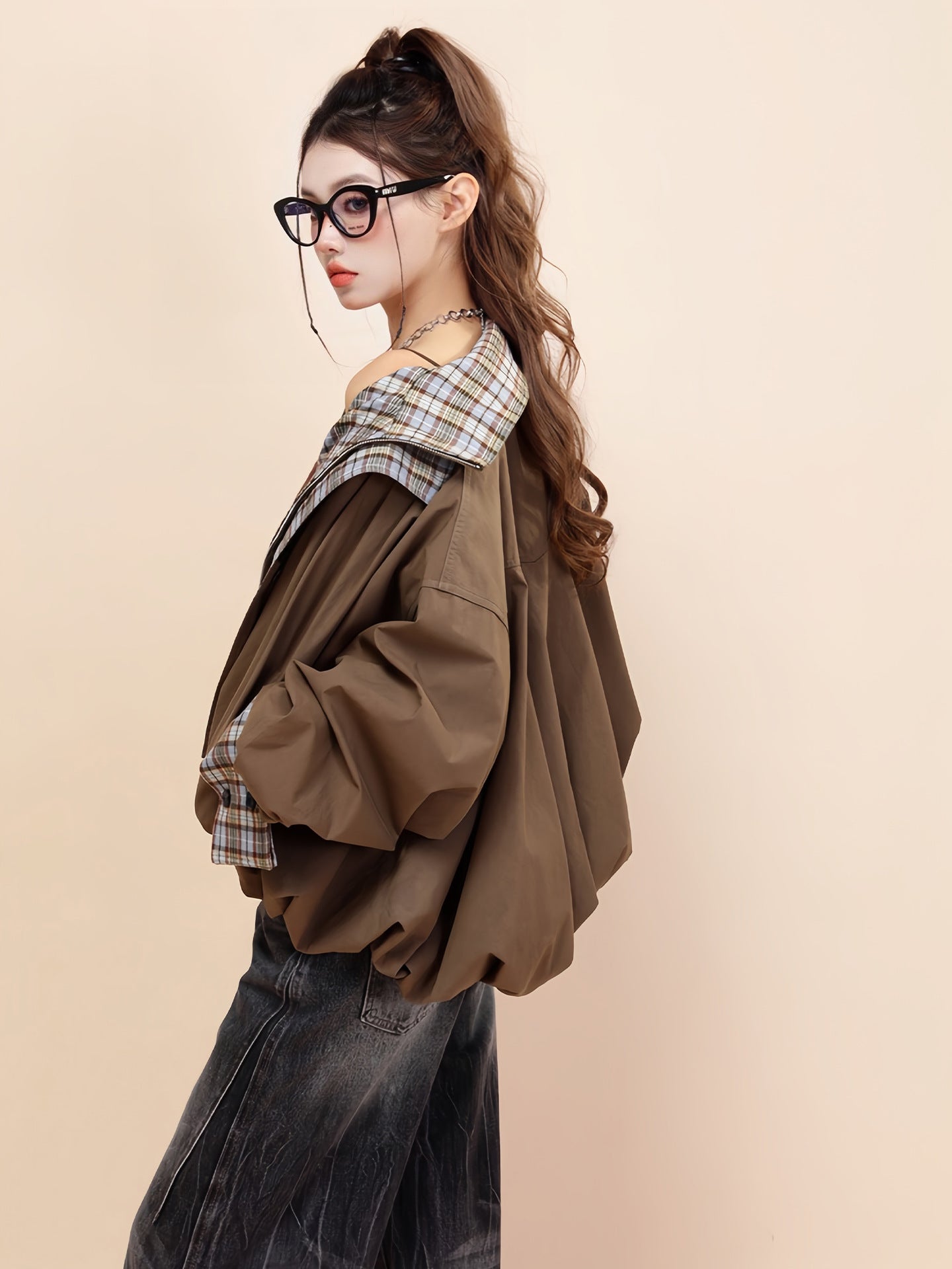 American Contrast Color Brown Double-sided Cotton Retro