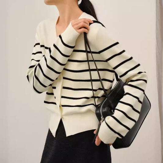 Classic Preppy Style Striped Knitted New All-match Sweater Jacket