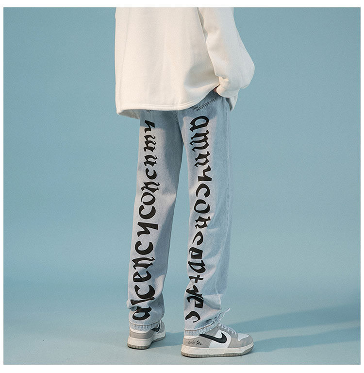 Letter Print Loose Straight Pants Ruffian Handsome Casual Mopping Trousers