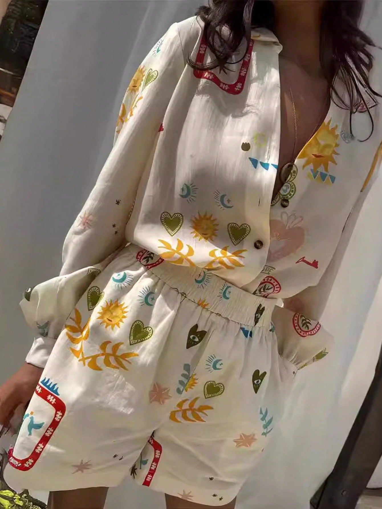 Womens Printed Vacation Shirt Set