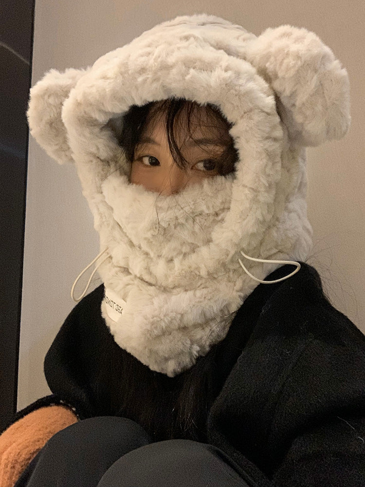 Cute Plush Bear Ear Protection Hat